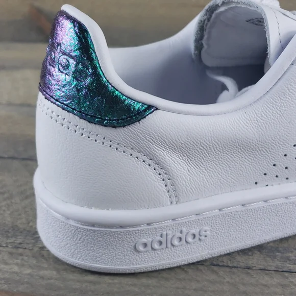 adidas Advantage Women's Tennis Casual Leather Shoes White/Iredescent - Picture 8 of 8